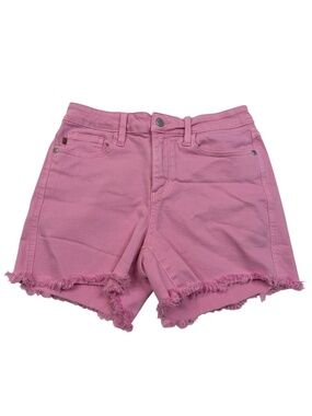 Judy Blue Pink Garment Dyed Mid Rise Frayed Hem Denim Shorts Medium